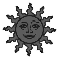 antique sun illustration; vintage solar depiction