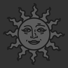 antique sun illustration; vintage solar depiction