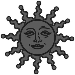 antique sun illustration; vintage solar depiction