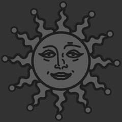 antique sun illustration; vintage solar depiction