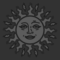 antique sun illustration; vintage solar depiction