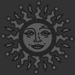 antique sun illustration; vintage solar depiction