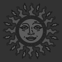 antique sun illustration; vintage solar depiction