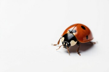 Fototapeta premium Close-up of a single ladybug on white background, garden, nature