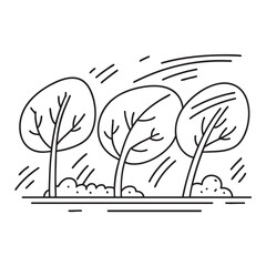 Trees in the park bending in strong wind during storm