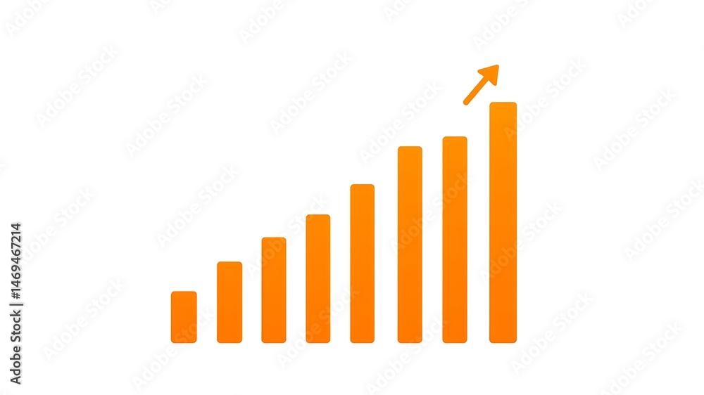 Poster orange bar graph representing growth and progress on a white background showing increase