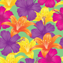 Floral seamless pattern with leaves. tropical background	
