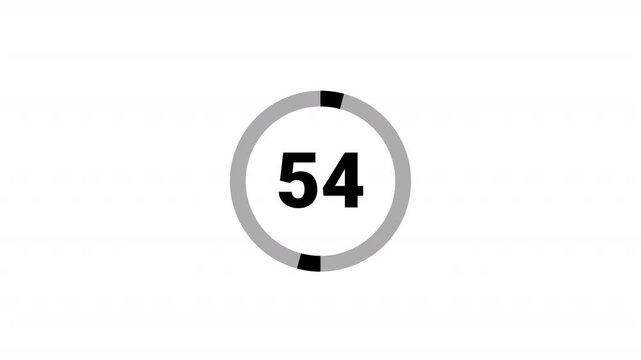 One minute countdown timer animation from 60 to 0 on a transparent background, 60 seconds countdown timer with alpha channel, 1 minute circle countdown.
