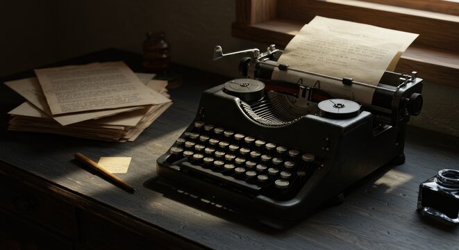 Vintage typewriter on desk with papers