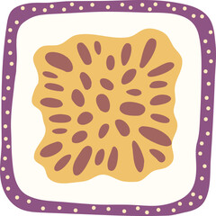 Artistic hand drawn illustration of square passion fruit. Vector drawing of exotic fruit slice with seeds and pulp isolated on white background. Drawing of summer vegan dessert for your printing.