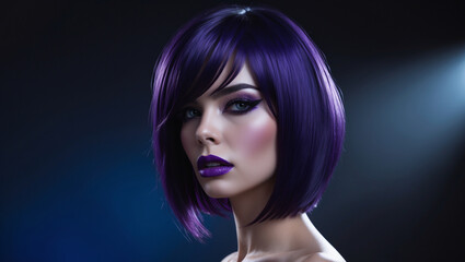 Naklejka premium Midnight Violet Soft Bob Hair Look