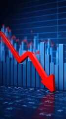 Red arrow falling on stock chart shows Market Crash, financial loss, business problems and business stress in economic downturn