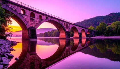 A stunning view of a river crossing bridge.  