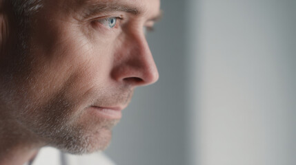 Obraz premium portrait of optical grinder focused expression on left side of frame