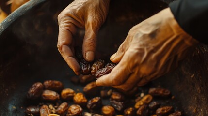 Hands sorting dates