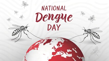 Fototapeta premium National Dengue Day, Two mosquitoes pulling a red-spotted globe on dengue awareness day.