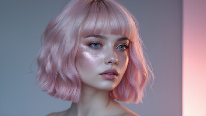 Pastel Pink Soft Bob Hair Portrait
