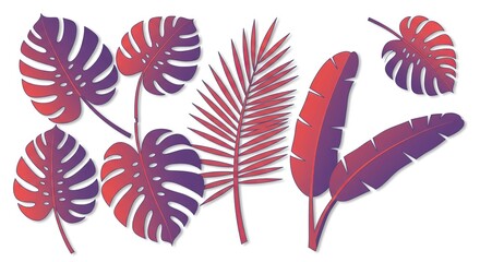 Tropical Monstera and Palm Leaves Illustration