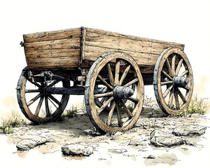 Obraz premium Detailed illustration of an old wooden wagon.