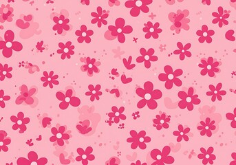 Pink Floral Delight: Hand-Drawn Retro Pattern AI Generated