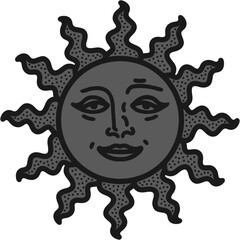 antique sun illustration; vintage solar depiction