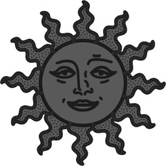 antique sun illustration; vintage solar depiction