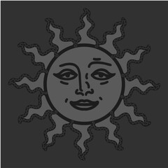 antique sun illustration; vintage solar depiction