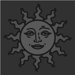 antique sun illustration; vintage solar depiction