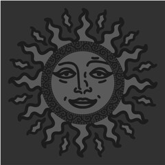 antique sun illustration; vintage solar depiction