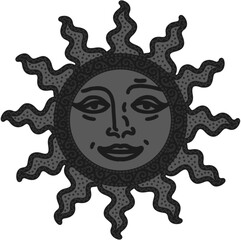 antique sun illustration; vintage solar depiction