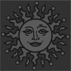 antique sun illustration; vintage solar depiction