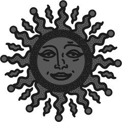 Fototapeta premium antique sun illustration; vintage solar depiction
