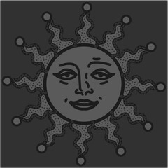 antique sun illustration; vintage solar depiction