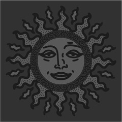 antique sun illustration; vintage solar depiction