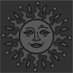 antique sun illustration; vintage solar depiction