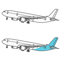 イラスト素材:海外旅行・国際線・長距離路線の旅客機/飛行機、着陸態勢 (自由に色変更OK!
