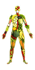 a man made by fruits, vegetable man , transparent background, 