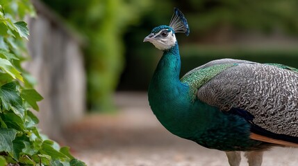 Obraz premium Peacock in a garden setting