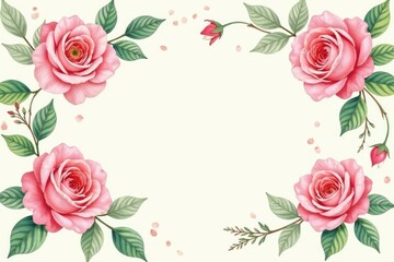 Delicate watercolor roses and leaves on cream background, decor, flower wallpaper