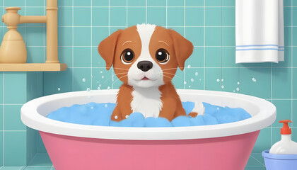 Adorable pets relaxing in a tub