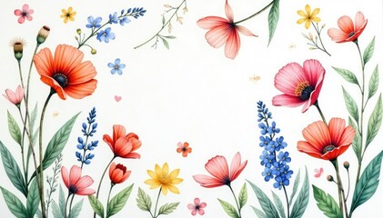 Delicate watercolor style wildflowers, continuous pattern , floral pattern, art