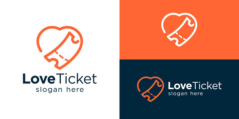 Creative simple love ticket logo template. Love shape with ticket logo design vector illustration.