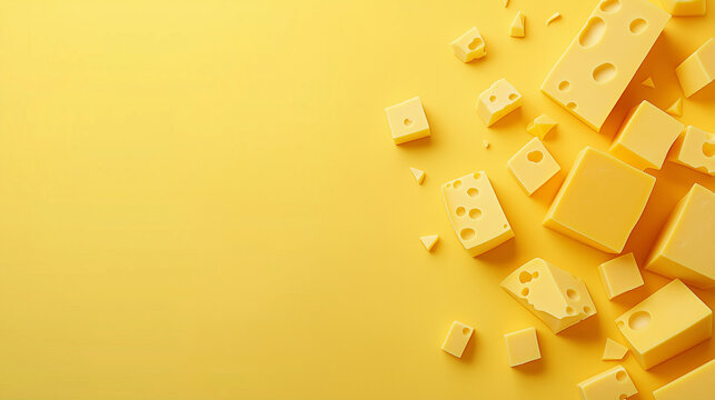 Assorted Cheese Cubes on Yellow Background for National Cheese Day Celebration