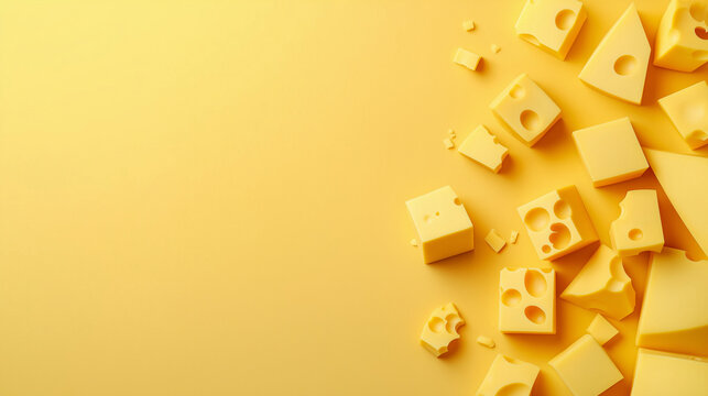 Assorted Cheese Cubes on Yellow Background for National Cheese Day Celebration