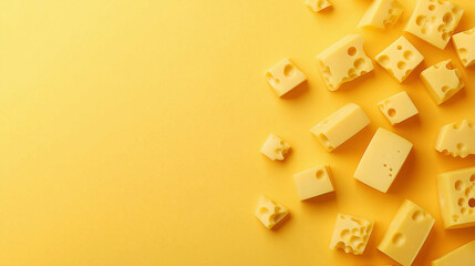 Assorted Cheese Cubes on Yellow Background for National Cheese Day Celebration