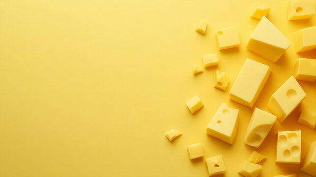 Assorted Cheese Cubes on Yellow Background for National Cheese Day Celebration