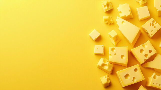Assorted Cheese Cubes on Yellow Background for National Cheese Day Celebration