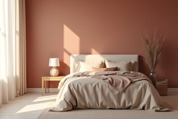 Sundrenched terracotta bedroom scene
