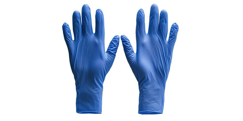 Blue sterile latex gloves isolated on white transparent background