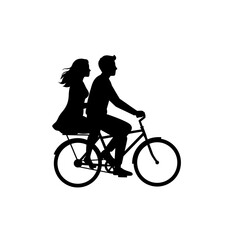 Fototapeta premium Silhouetted Bliss: A romantic silhouette of a couple, intertwined in a shared moment of joy as they cycle together, embodying a sweet and adventurous togetherness.